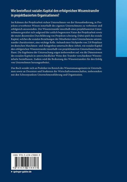 Produktbild: Wie beeinflusst soziales Kapital den erfolgreichen Wissenstransfer in projektbasierten Organisationen?