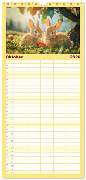 Produktbild: Familienplaner 2026 - Lustige Hasengeschichten mit 5 Spalten (Wandkalender, 21 x 45 cm) CALVENDO