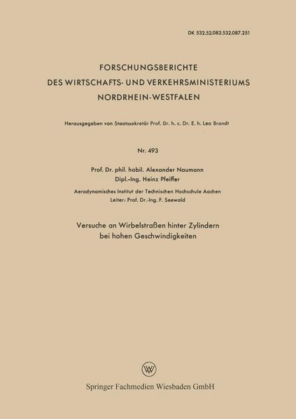 Produktbild: Versuche an Wirbelstra&szlig;en hinter Zylindern bei hohen Geschwindigkeiten