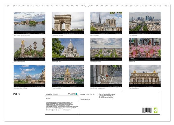 Produktbild: Paris (Wandkalender 2026 DIN A2 quer), CALVENDO Monatskalender