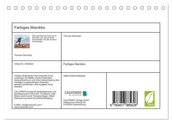 Produktbild: Farbiges Marokko (Tischkalender 2026 DIN A5 quer), CALVENDO Monatskalender