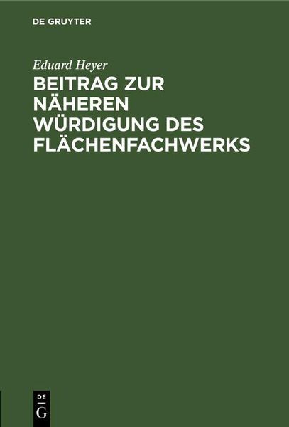 Produktbild: Beitrag zur n&auml;heren W&uuml;rdigung des Fl&auml;chenfachwerks