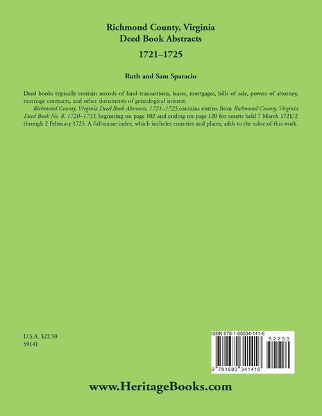 Produktbild: Richmond County, Virginia Deed Book Abstracts, 1721-1725
