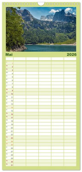 Produktbild: Familienplaner 2026 - Seen - Berge - Salzkammergut mit 5 Spalten (Wandkalender, 21 x 45 cm) CALVENDO
