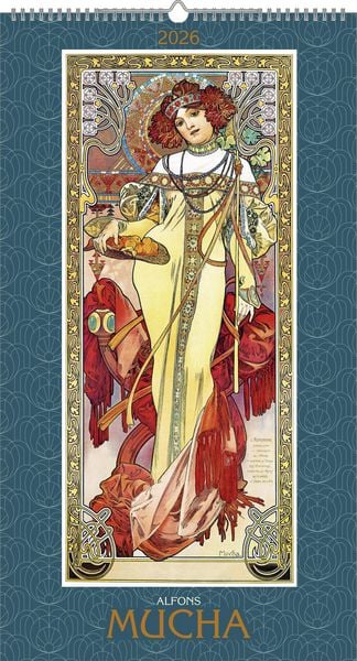Produktbild: Alfons Mucha 2026 - Bild-Kalender 33x60 cm - Kunstkalender - mit stilvollem Glitzereffekt - Jugendstil - Wandkalender - Alpha Edition