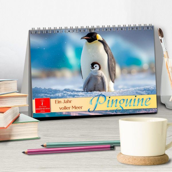 Produktbild: Pinguine - ein Jahr voller Meer (Tischkalender 2026 DIN A5 quer), CALVENDO Monatskalender