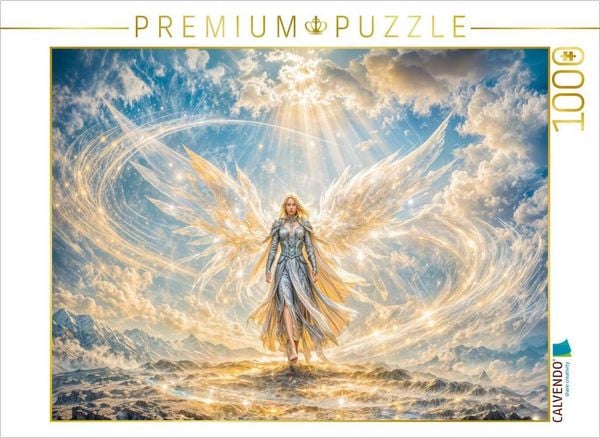 CALVENDO Puzzle Engel Puzzle Leuchtende Himmelsfigur auf Strahlender Gebirgskuppe | 1000 Teile Lege-Größe 64x48cm Foto-Puzzle für glückliche Stunden