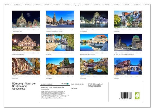 Produktbild: N&uuml;rnberg - Stadt der Br&uuml;cken und Geschichte (hochwertiger Premium Wandkalender 2026 DIN A2 quer), Kunstdruck in Hochglanz
