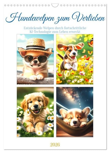 Hundewelpen zum Verlieben (Wandkalender 2026 DIN A3 hoch), CALVENDO Monatskalender