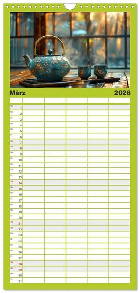 Produktbild: Familienplaner 2026 - Teezeit Tr&auml;ume mit 5 Spalten (Wandkalender, 21 x 45 cm) CALVENDO