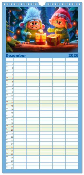 Produktbild: Familienplaner 2026 - Die bunte Welt der Trolle mit 5 Spalten (Wandkalender, 21 x 45 cm) CALVENDO