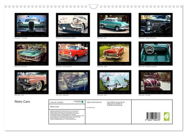 Produktbild: Retro Cars (Wandkalender 2026 DIN A3 quer), CALVENDO Monatskalender