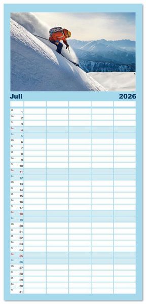 Produktbild: Familienplaner 2026 - Skimountaineering - Erobere die Berge im Winter mit 5 Spalten (Wandkalender, 21 x 45 cm) CALVENDO