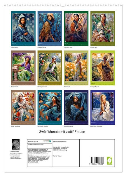 Produktbild: Zw&ouml;lf Monate mit zw&ouml;lf Frauen (hochwertiger Premium Wandkalender 2026 DIN A2 hoch), Kunstdruck in Hochglanz