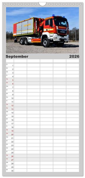 Produktbild: Familienplaner 2026 - Feuerwehrfahrzeuge mit 5 Spalten (Wandkalender, 21 x 45 cm) CALVENDO