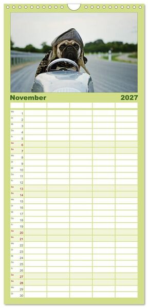 Produktbild: Familienplaner 2027 - Der MOPS-Kalender mit 5 Spalten (Wandkalender, 21 x 45 cm) CALVENDO