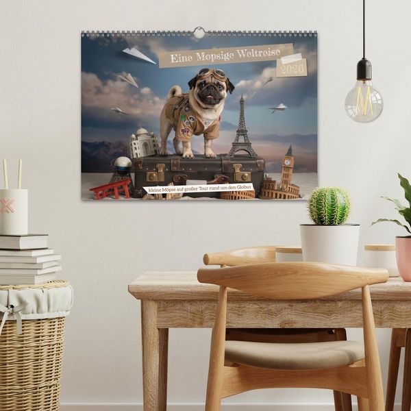 Produktbild: Eine Mopsige Weltreise (Wandkalender 2026 DIN A3 quer), CALVENDO Monatskalender
