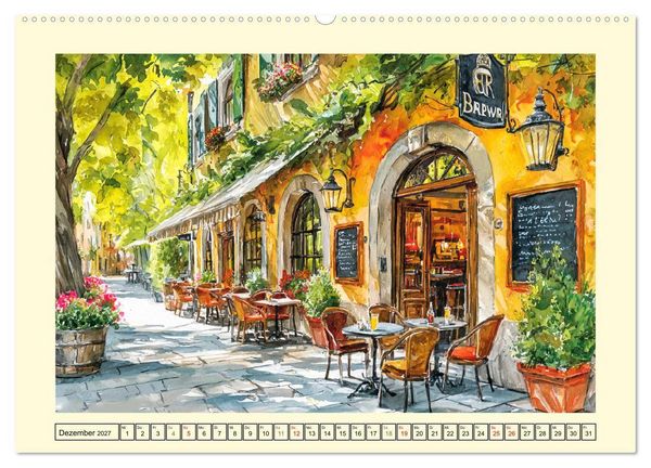 Produktbild: Gastgarten Idylle. Sommerliche Freude im Aquarellstil (Wandkalender 2027 DIN A2 quer), CALVENDO Monatskalender