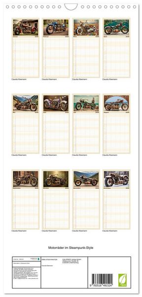 Produktbild: Familienplaner 2026 - Motorr&auml;der im Steampunk-Style mit 5 Spalten (Wandkalender, 21 x 45 cm) CALVENDO