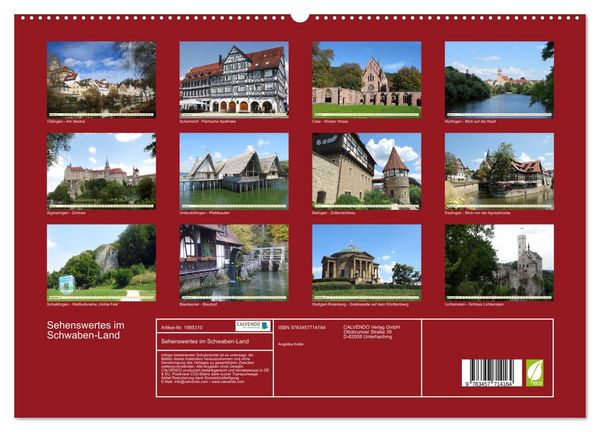 Produktbild: Sehenswertes im Schwaben-Land (hochwertiger Premium Wandkalender 2026 DIN A2 quer), Kunstdruck in Hochglanz