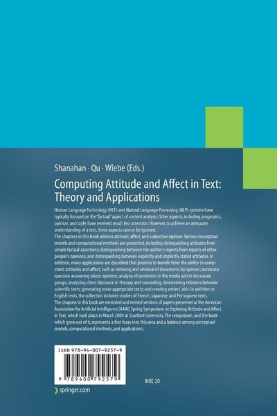 Produktbild: Computing Attitude and Affect in Text: Theory and Applications