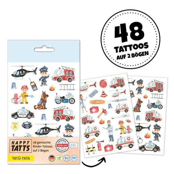 Produktbild: HAPPY TATTS, Kinder-Tattoos, 'Tat&uuml;-Tata' (48 Stk.)