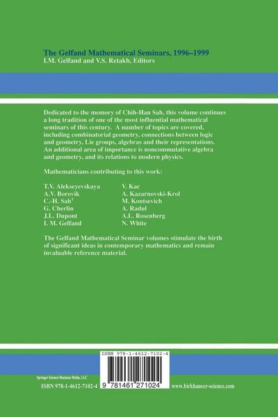 Produktbild: The Gelfand Mathematical Seminars, 1996&ndash;1999