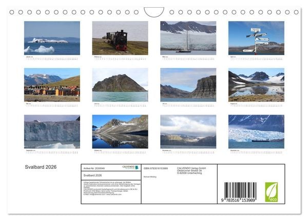 Produktbild: Svalbard 2026 (Wandkalender 2026 DIN A4 quer), CALVENDO Monatskalender