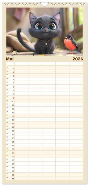Produktbild: Familienplaner 2026 - Katzen-Paradies. Entz&uuml;ckende Cartoon-K&auml;tzchen zum verlieben mit 5 Spalten (Wandkalender, 21 x 45 cm) CALVENDO