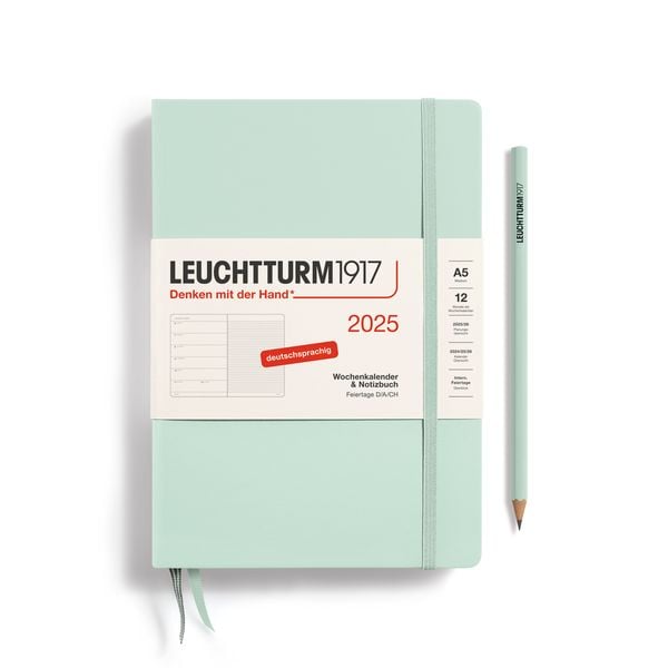 Leuchtturm Wochenkalender & Notizbuch 2025 - Mint Green, DIN A5