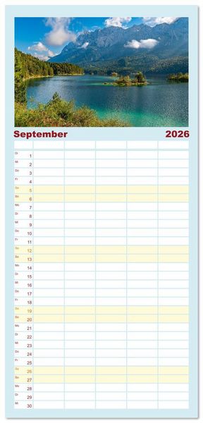Produktbild: Familienplaner 2026 - Bayerisches Alpenparadies mit 5 Spalten (Wandkalender, 21 x 45 cm) CALVENDO