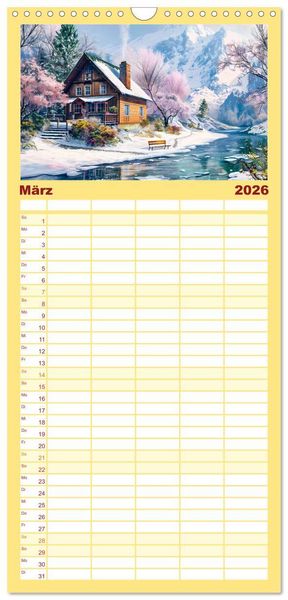 Produktbild: Familienplaner 2026 - Cottages am Wasser - Malerische R&uuml;ckzugsorte genie&szlig;en mit 5 Spalten (Wandkalender, 21 x 45 cm) CALVENDO