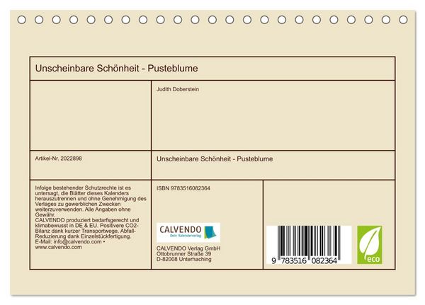 Produktbild: Unscheinbare Sch&ouml;nheit - Pusteblume (Tischkalender 2026 DIN A5 quer), CALVENDO Monatskalender