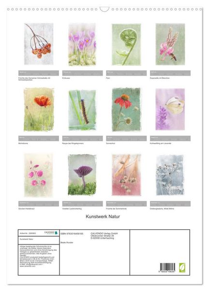 Produktbild: Kunstwerk Natur (Wandkalender 2026 DIN A2 hoch), CALVENDO Monatskalender