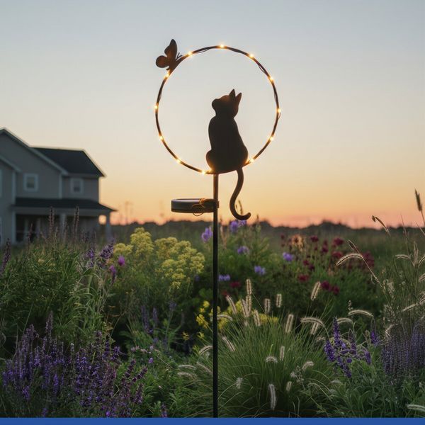 Produktbild: LED Gartenstecker Katze Solar, solarbetriebene Gartenbeleuchtung