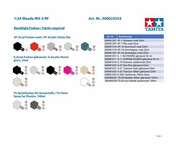 Produktbild: Tamiya 300024353 Mazda MX-5 RF Automodell Bausatz 1:24