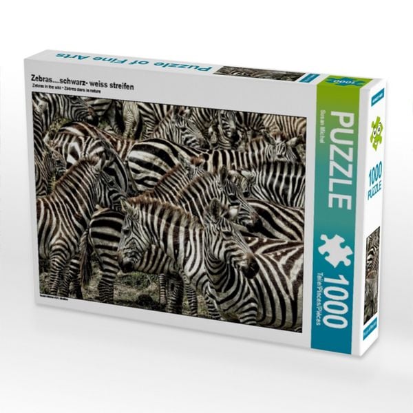 CALVENDO Puzzle Zebras....schwarz- weiss streifen | 1000 Teile Lege-Größe 64x48cm Foto-Puzzle für glückliche Stunden