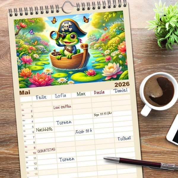 Produktbild: Familienplaner 2026 - Kleine Piraten, Gro&szlig;e Tr&auml;ume" - Ein Kalender f&uuml;r junge Entdecker mit 5 Spalten (Wandkalender, 21 x 45 cm) CALVENDO