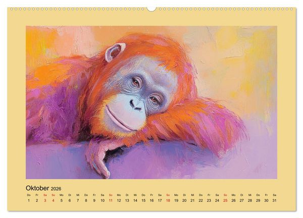 Produktbild: Majest&auml;tische Menschenaffen. Faszinierende Wesen in kunstvoller &Ouml;loptik (Wandkalender 2026 DIN A2 quer), CALVENDO Monatskalender