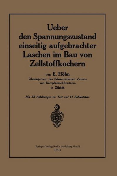 Produktbild: Ueber den Spannungszustand einseitig aufgebrachter Laschen im Bau von Zellstoffkochern