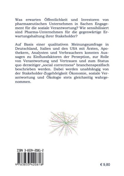 Produktbild: Soziale Verantwortung der pharmazeutischen Industrie aus Sicht der &Ouml;ffentlichkeit und Investoren