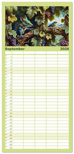 Produktbild: Familienplaner 2026 - Verborgene Welten: Arkanum der mystischen Tierwesen mit 5 Spalten (Wandkalender, 21 x 45 cm) CALVENDO