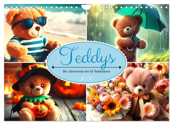 Produktbild: Teddys - Die Jahresreise der KI-Teddyb&auml;ren (Wandkalender 2026 DIN A4 quer), CALVENDO Monatskalender