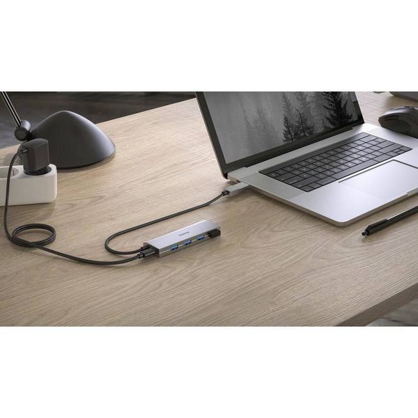 Produktbild: hama 00200138 USB-Hub, 4 Ports, USB 3.2 Gen1, 5 Gbit/s, inkl. USB-C-Adapter und Netzteil