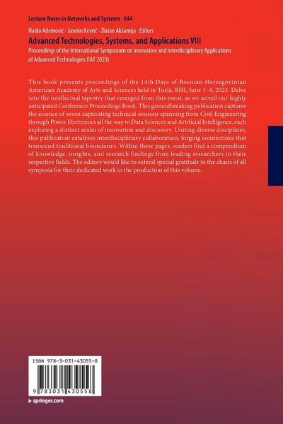 Produktbild: Advanced Technologies, Systems, and Applications VIII