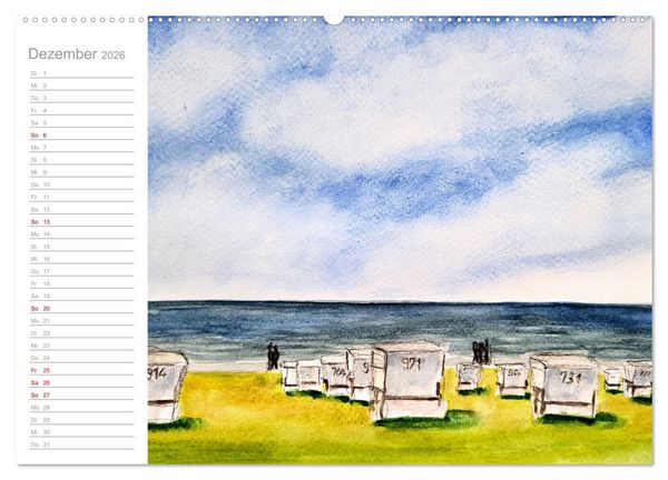 Produktbild: B&uuml;sum Aquarelle - Liebevolle Impressionen des beliebten Nordseebads (hochwertiger Premium Wandkalender 2026 DIN A2 quer), Kunstdruck in Hochglanz