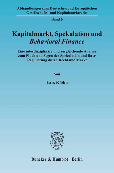 Produktbild: Kapitalmarkt, Spekulation und Behavioral Finance.