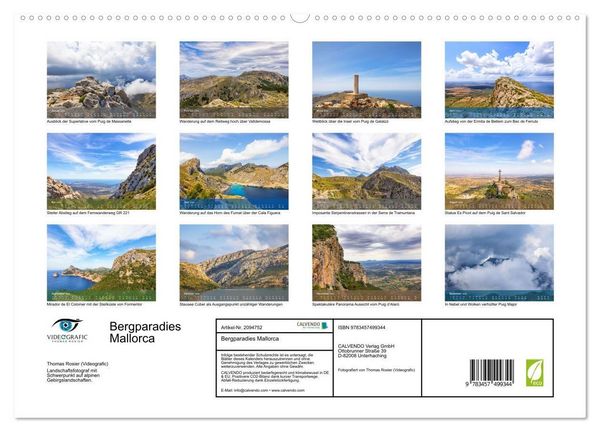 Produktbild: Bergparadies Mallorca (hochwertiger Premium Wandkalender 2026 DIN A2 quer), Kunstdruck in Hochglanz