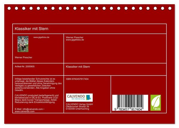 Produktbild: Klassiker mit Stern (Tischkalender 2026 DIN A5 quer), CALVENDO Monatskalender