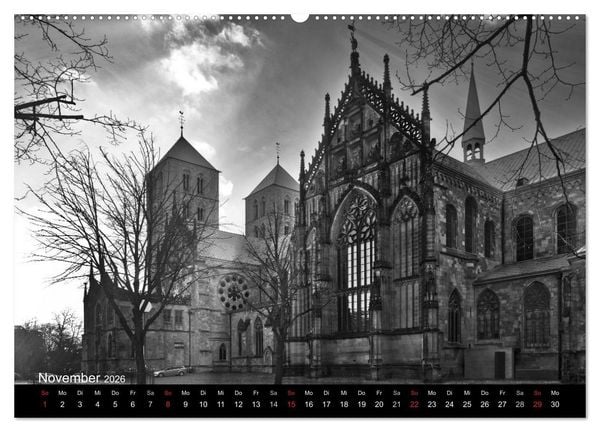 Produktbild: M&uuml;nster in schwarz-wei&szlig; gesehen (Wandkalender 2026 DIN A2 quer), CALVENDO Monatskalender